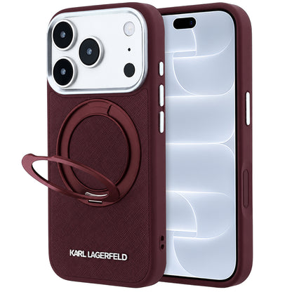 Coque MagSafe pour Apple iPhone 18 Pro / 17 Pro, Karl Lagerfeld, Ring Stand 360 Saffiano, couleur bordeaux