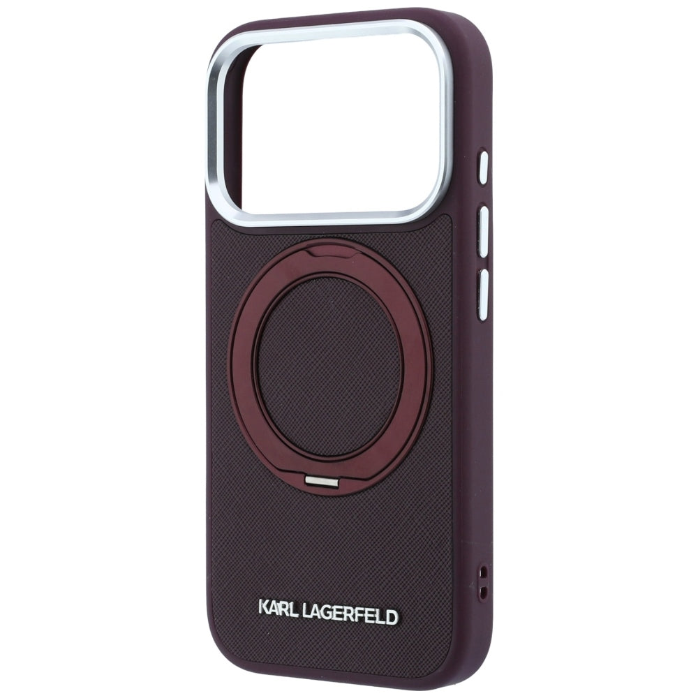 Coque MagSafe pour Apple iPhone 18 Pro / 17 Pro, Karl Lagerfeld, Ring Stand 360 Saffiano, couleur bordeaux
