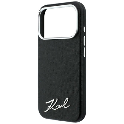 MagSafe-Hülle für Apple iPhone 18 Pro / 17 Pro, Karl Lagerfeld, Saffiano Small Script Metall-Logo, Schwarz