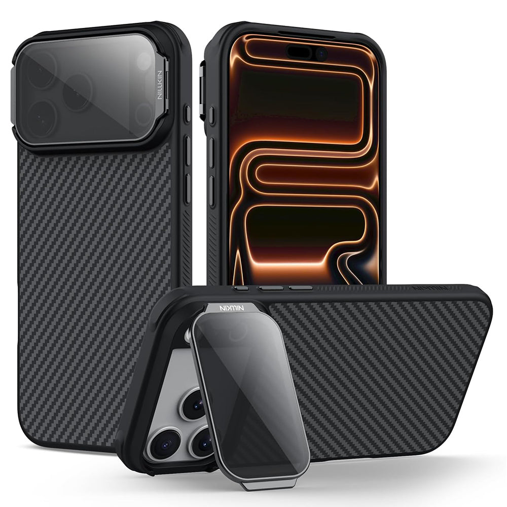 Coque MagSafe pour Apple iPhone 18 Pro / 17 Pro, Nillkin, CarboProp avec protection d'objectif noire transparente, noire