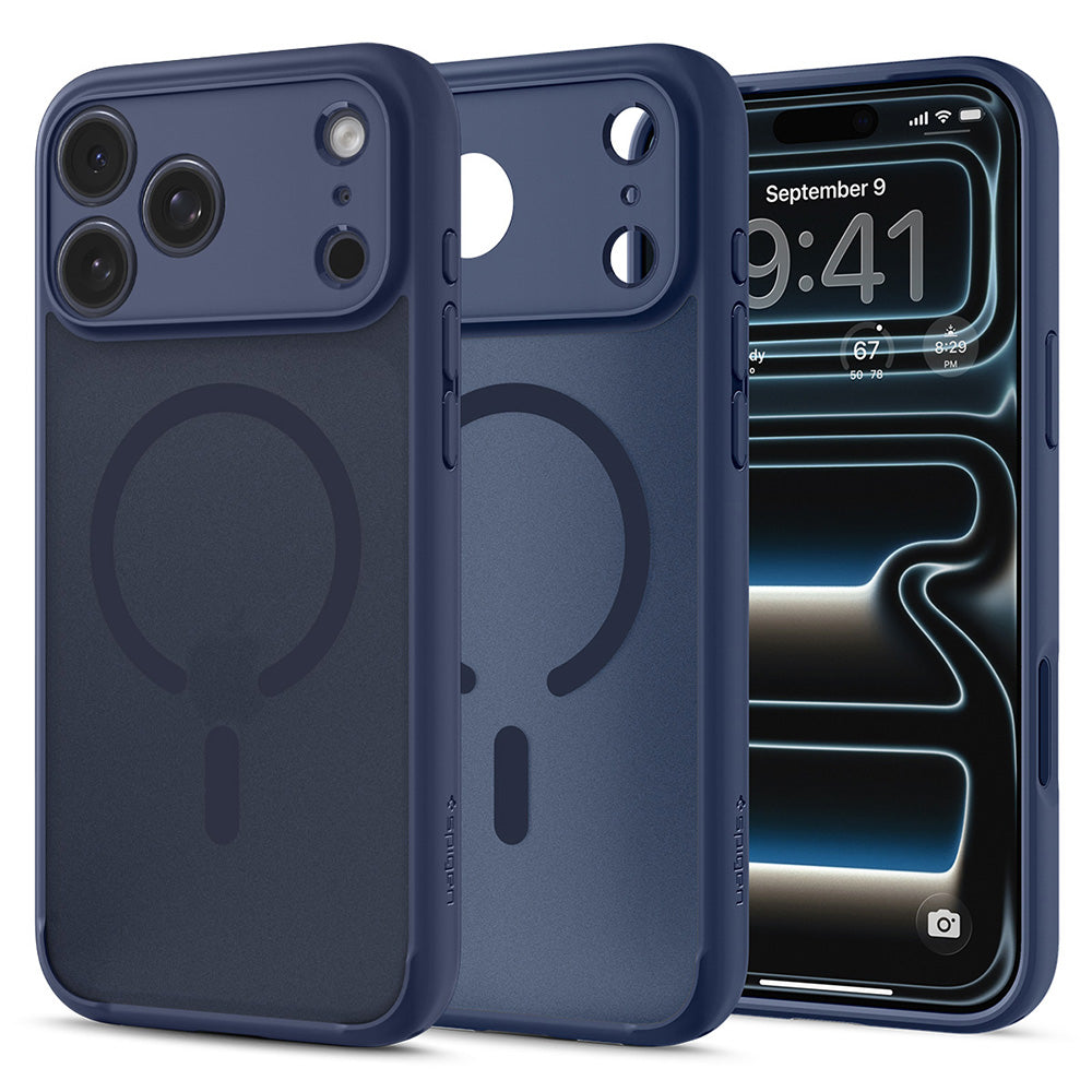 Coque MagSafe pour Apple iPhone 18 Pro / 17 Pro, Spigen, Ultra Hybrid, Bleu Marine Satiné ACS11931