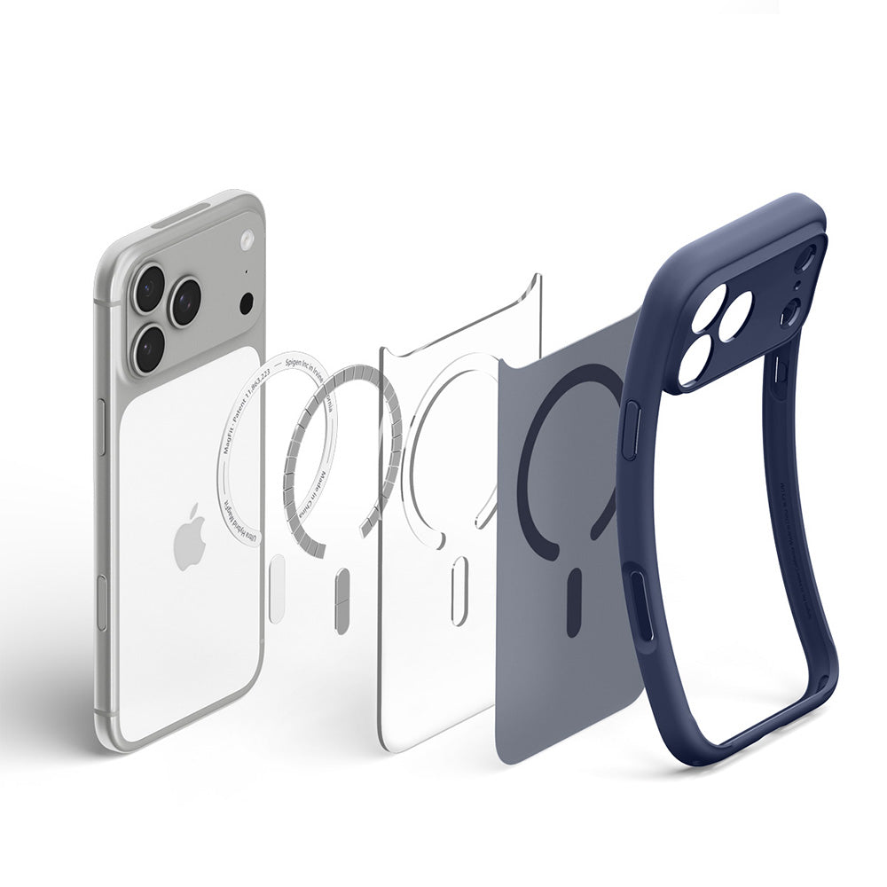 Coque MagSafe pour Apple iPhone 18 Pro / 17 Pro, Spigen, Ultra Hybrid, Bleu Marine Satiné ACS11931