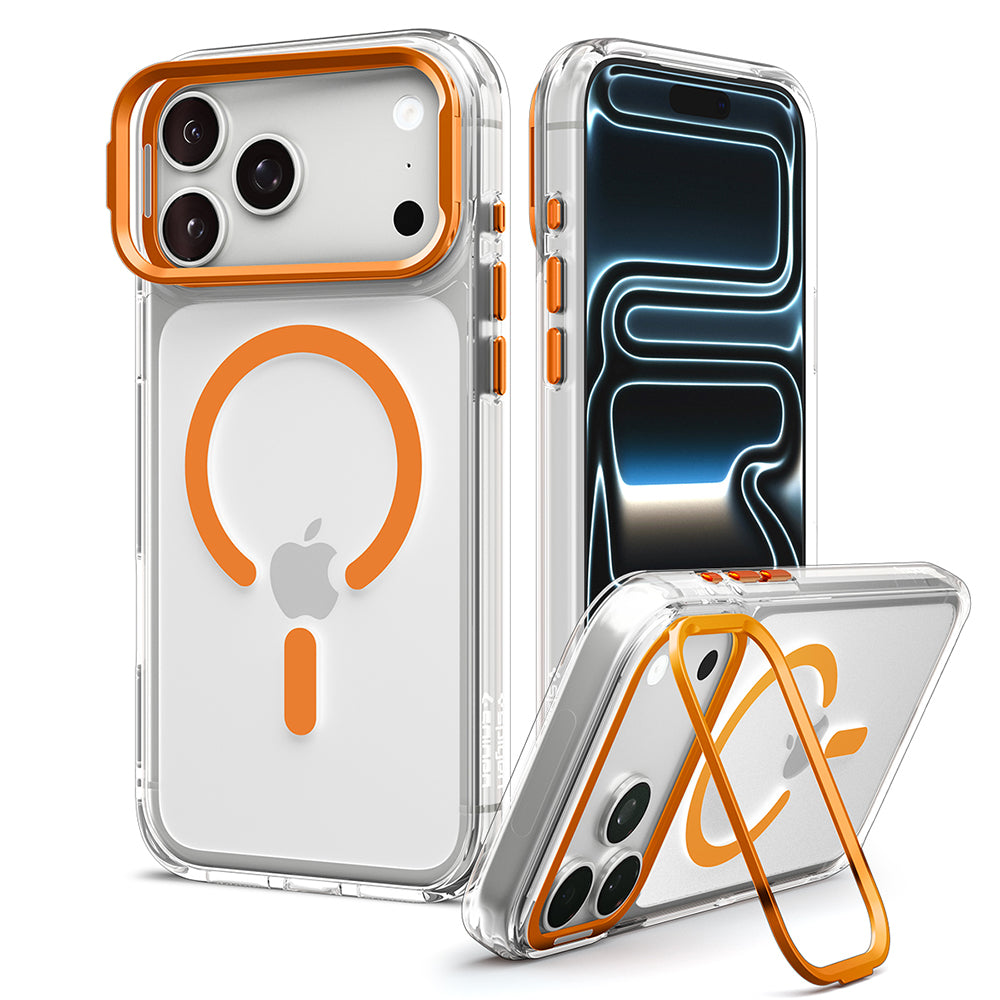 Coque MagSafe pour Apple iPhone 18 Pro / 17 Pro, Spigen, Ultra Hybrid Optik S, Transparente Orange ACS11923