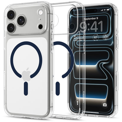 Coque MagSafe pour Apple iPhone 18 Pro / 17 Pro, Spigen, Ultra Hybrid, Transparent Bleu Marine ACS12158