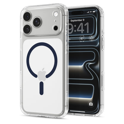 Coque MagSafe pour Apple iPhone 18 Pro / 17 Pro, Spigen, Ultra Hybrid, Transparent Bleu Marine ACS12158