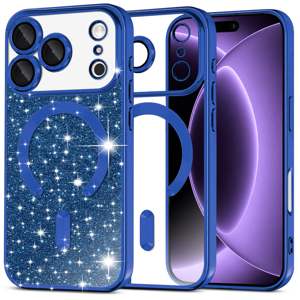 Coque MagSafe pour Apple iPhone 18 Pro / 17 Pro, Techsuit, Luxury Glitter, Bleu Foncé
