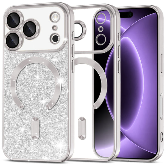 Coque MagSafe pour Apple iPhone 18 Pro / 17 Pro, Techsuit, Luxury Glitter, Argentée