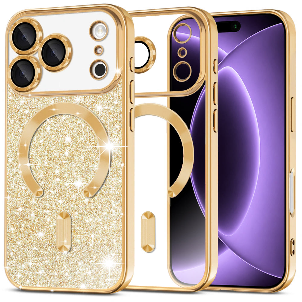 Coque MagSafe pour Apple iPhone 18 Pro / 17 Pro, Techsuit, Luxury Glitter, Dorée
