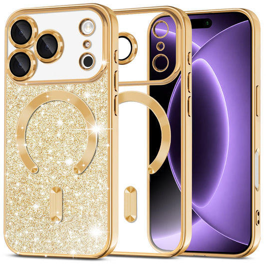 Coque MagSafe pour Apple iPhone 18 Pro / 17 Pro, Techsuit, Luxury Glitter, Dorée