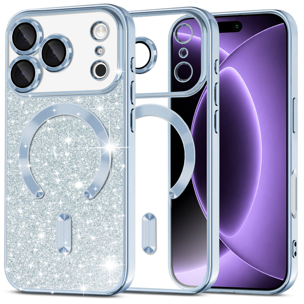 Coque MagSafe pour Apple iPhone 18 Pro / 17 Pro, Techsuit, Luxury Glitter, Bleu