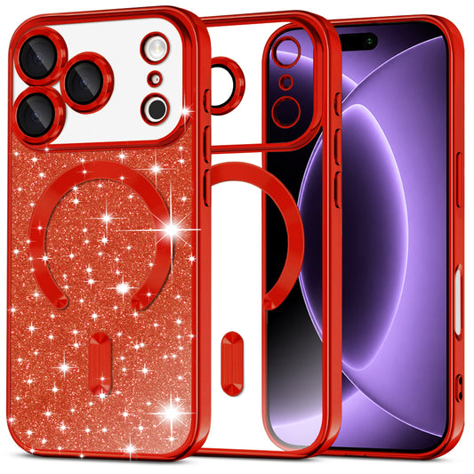 Coque MagSafe pour Apple iPhone 18 Pro / 17 Pro, Techsuit, Luxury Glitter, Rouge