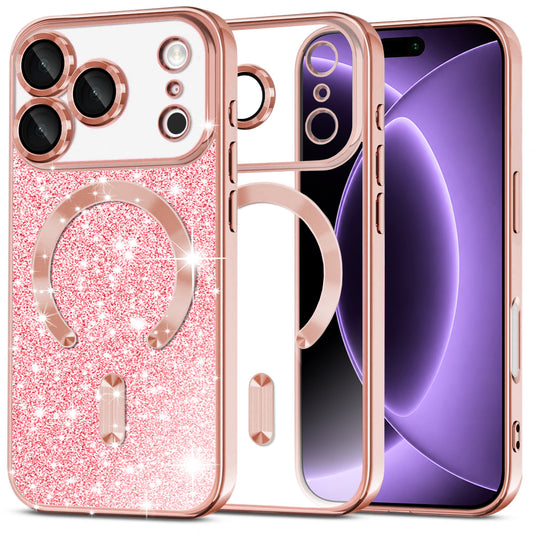Coque MagSafe pour Apple iPhone 18 Pro / 17 Pro, Techsuit, Luxury Glitter, Rose Doré