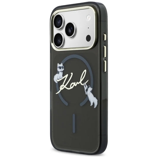 Coque MagSafe pour Apple iPhone 18 Pro, Karl Lagerfeld, IML Choupette Karl Script Logo, Noire