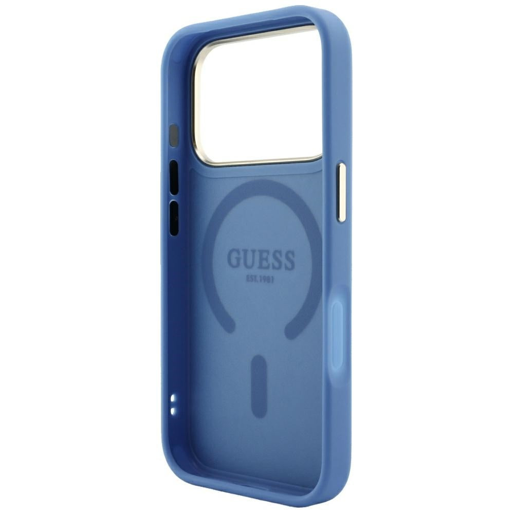 Coque MagSafe pour Apple iPhone 18 Pro Max / 17 Pro Max, Guess, 4G Embossed Classic, Bleue
