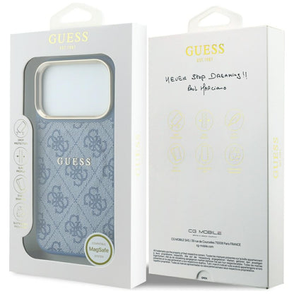Coque MagSafe pour Apple iPhone 18 Pro Max / 17 Pro Max, Guess, 4G Embossed Classic, Bleue