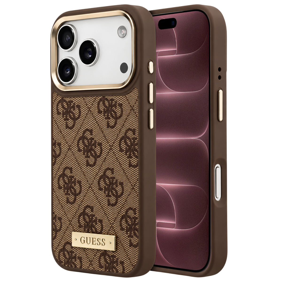 Coque MagSafe pour Apple iPhone 18 Pro Max / 17 Pro Max, Guess, plaque logo 4G, marron