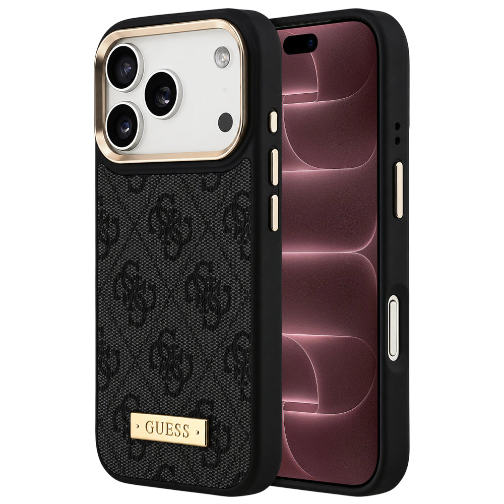 Coque MagSafe pour Apple iPhone 18 Pro Max / 17 Pro Max, Guess, plaque logo 4G, noire