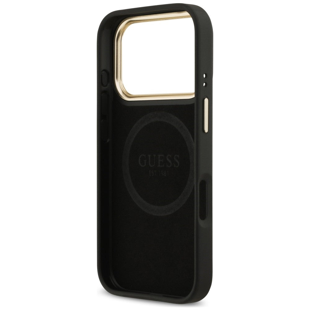 Coque MagSafe pour Apple iPhone 18 Pro Max / 17 Pro Max, Guess, plaque logo 4G, noire