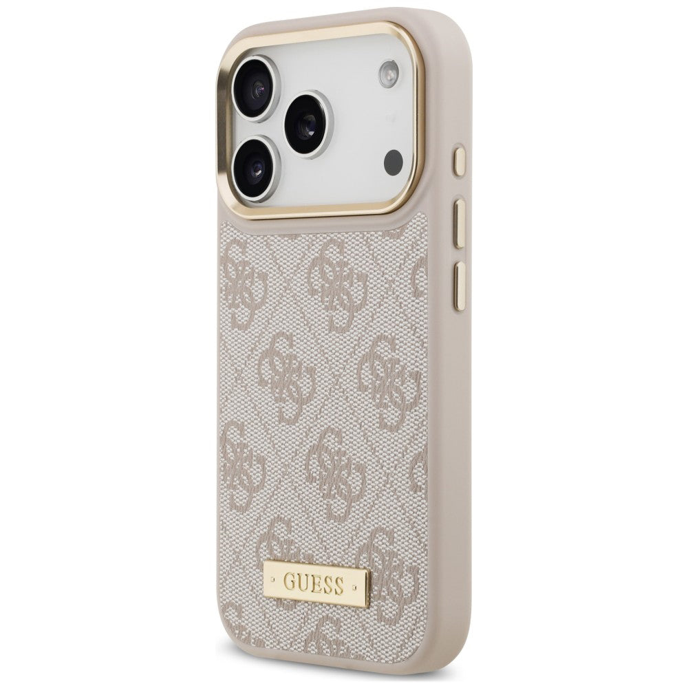 Coque MagSafe pour Apple iPhone 18 Pro Max / 17 Pro Max, Guess, plaque logo 4G, rose