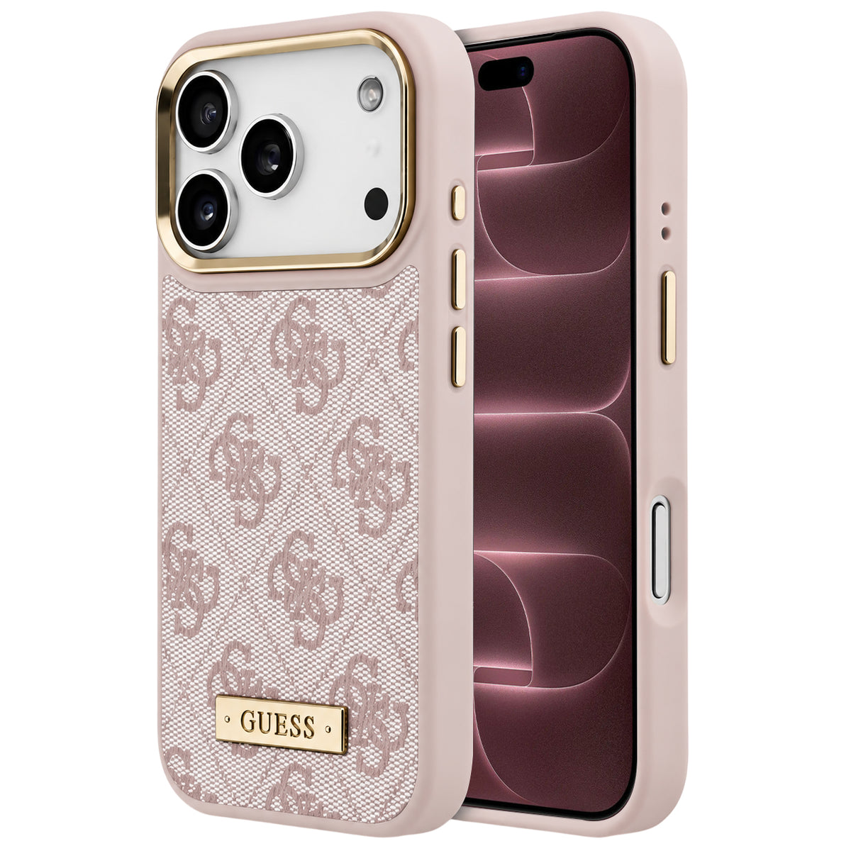 Coque MagSafe pour Apple iPhone 18 Pro Max / 17 Pro Max, Guess, plaque logo 4G, rose