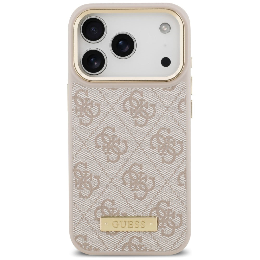 Coque MagSafe pour Apple iPhone 18 Pro Max / 17 Pro Max, Guess, plaque logo 4G, rose