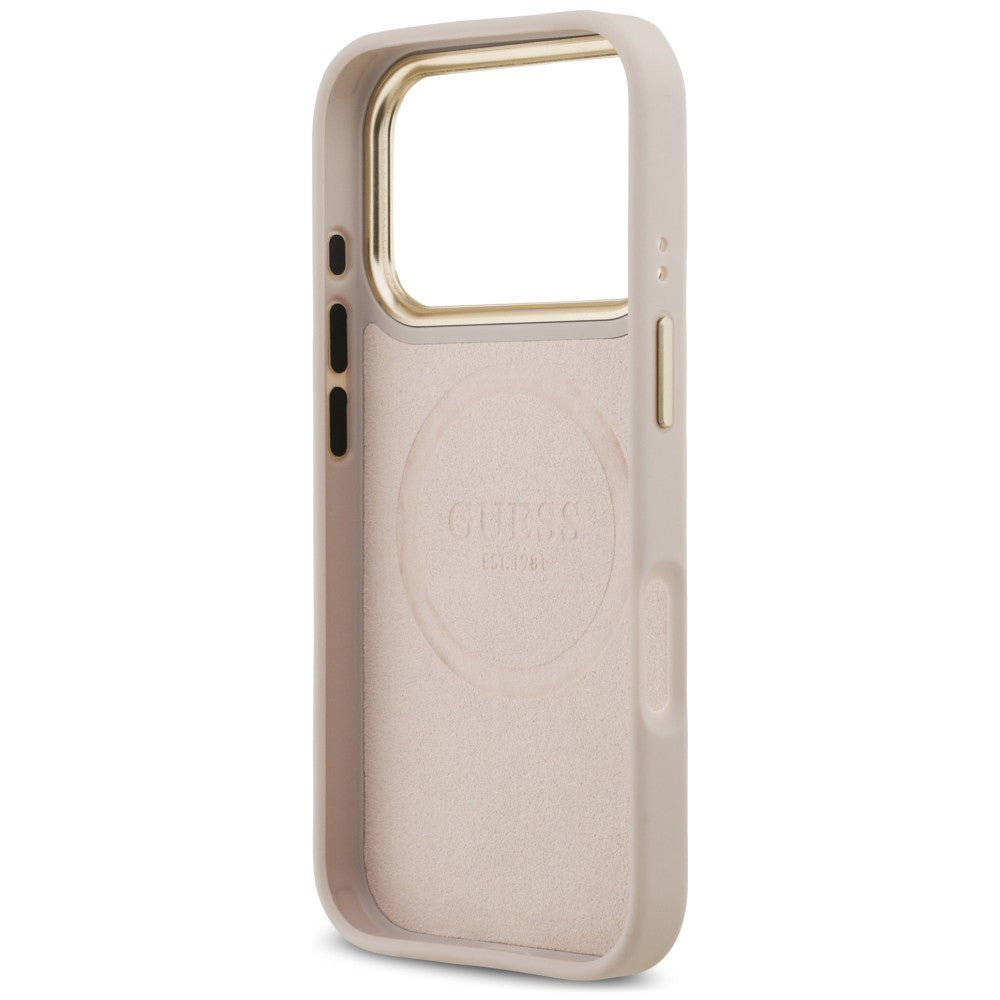 Coque MagSafe pour Apple iPhone 18 Pro Max / 17 Pro Max, Guess, plaque logo 4G, rose