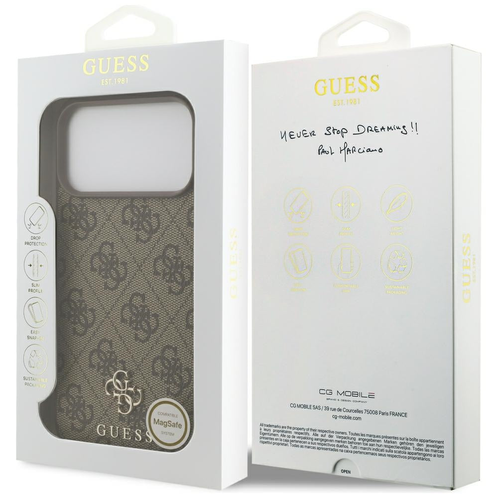 Coque MagSafe pour Apple iPhone 18 Pro Max / 17 Pro Max, Guess, 4G Small and Classic, Marron