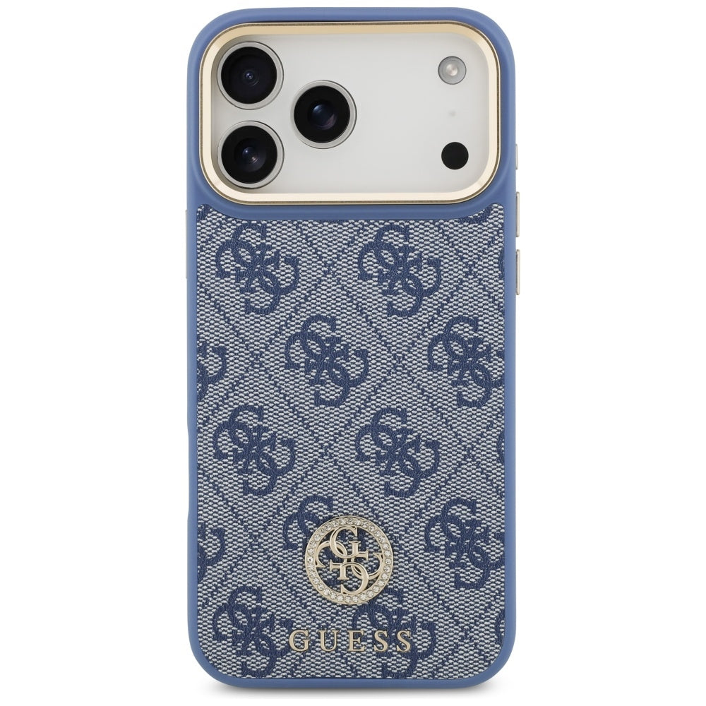 Coque MagSafe pour Apple iPhone 18 Pro Max / 17 Pro Max, Guess, logo 4G strass, bleue