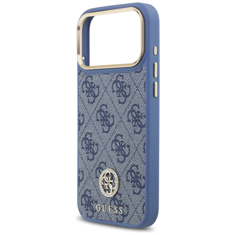 Coque MagSafe pour Apple iPhone 18 Pro Max / 17 Pro Max, Guess, logo 4G strass, bleue