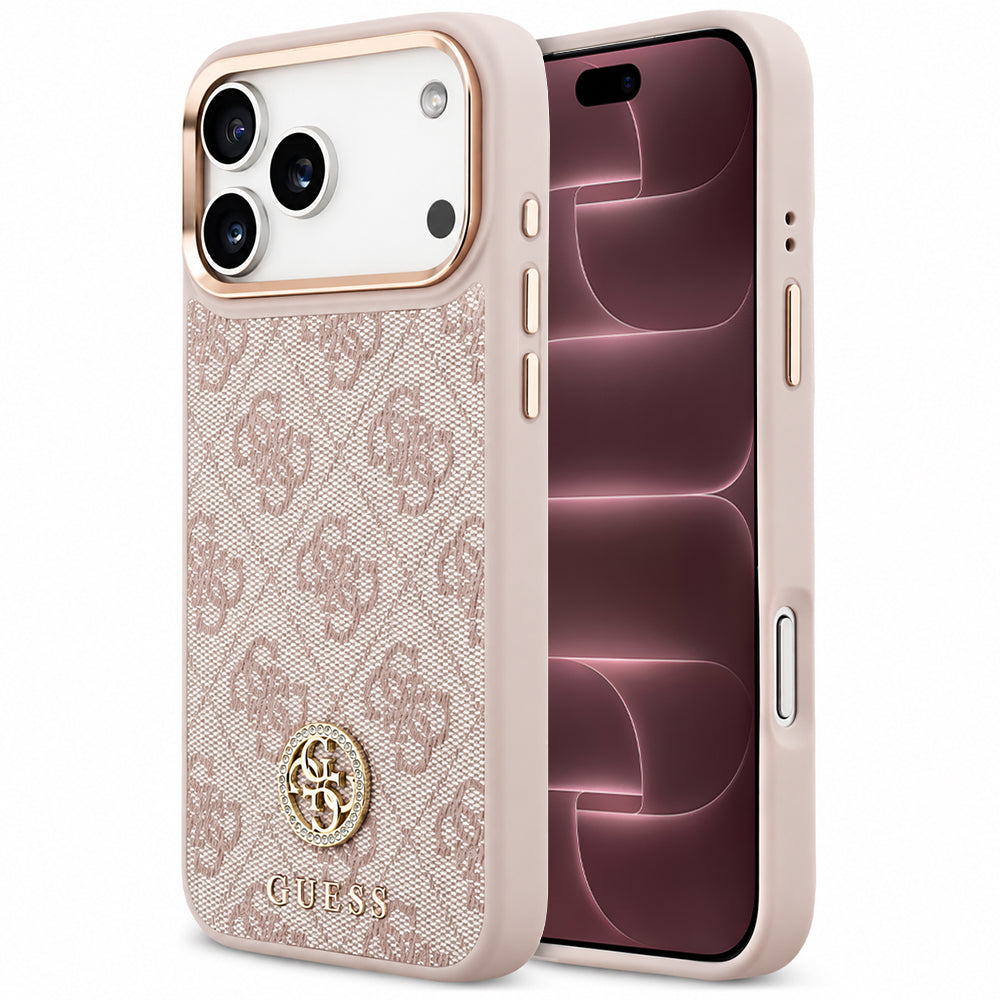 Coque MagSafe pour Apple iPhone 18 Pro Max / 17 Pro Max, Guess, logo 4G strass, rose