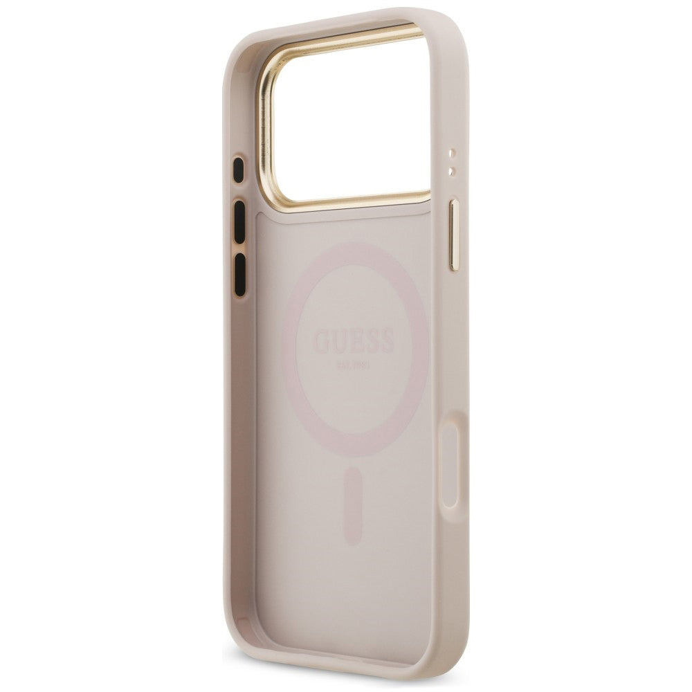 Coque MagSafe pour Apple iPhone 18 Pro Max / 17 Pro Max, Guess, logo 4G strass, rose