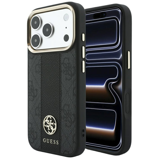 MagSafe Case for Apple iPhone 18 Pro Max / 17 Pro Max, Guess, 4G Stripe Round Classic Logo, Black