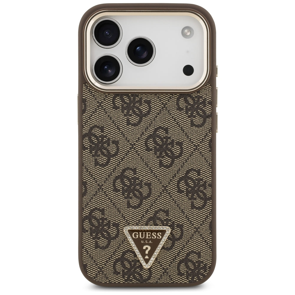 Coque MagSafe pour Apple iPhone 18 Pro Max / 17 Pro Max, Guess, Logo Triangle 4G, Marron