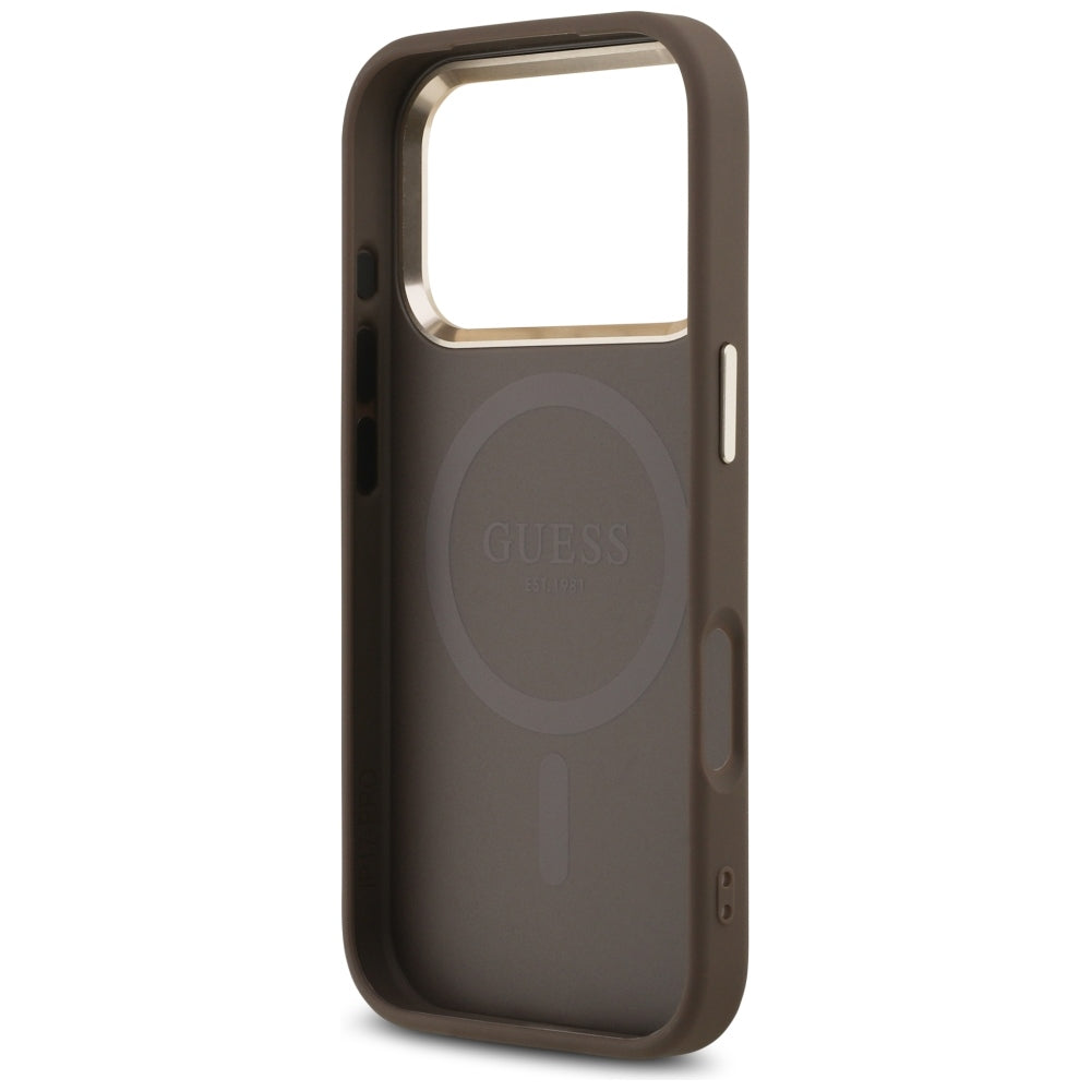 Coque MagSafe pour Apple iPhone 18 Pro Max / 17 Pro Max, Guess, Logo Triangle 4G, Marron