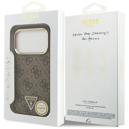 Coque MagSafe pour Apple iPhone 18 Pro Max / 17 Pro Max, Guess, Logo Triangle 4G, Marron