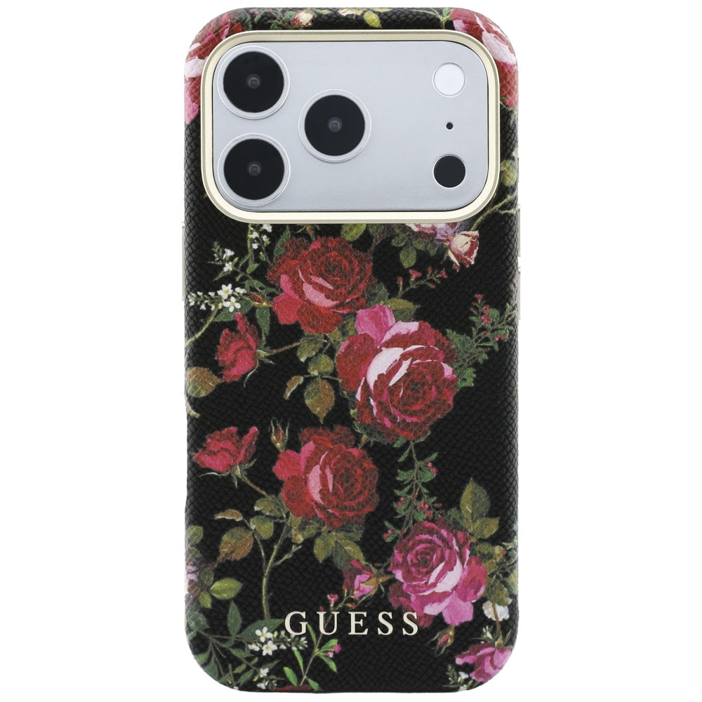 MagSafe-Hülle für Apple iPhone 18 Pro Max / 17 Pro Max, Guess, Blossom Roses Print, Schwarz