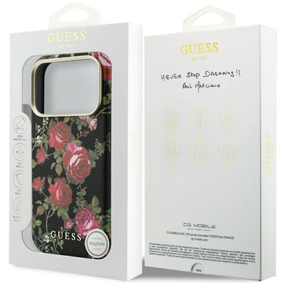 MagSafe-Hülle für Apple iPhone 18 Pro Max / 17 Pro Max, Guess, Blossom Roses Print, Schwarz