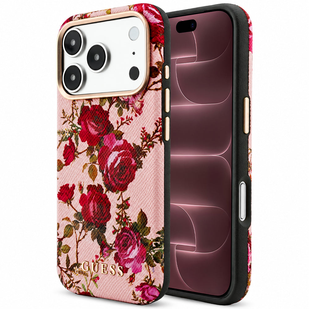 MagSafe-Hülle für Apple iPhone 18 Pro Max / 17 Pro Max, Guess, Blossom Roses Print, Rosa