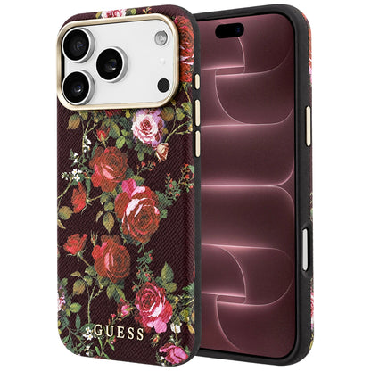 Coque MagSafe pour Apple iPhone 18 Pro Max / 17 Pro Max, Guess, Blossom Roses Print, bordeaux