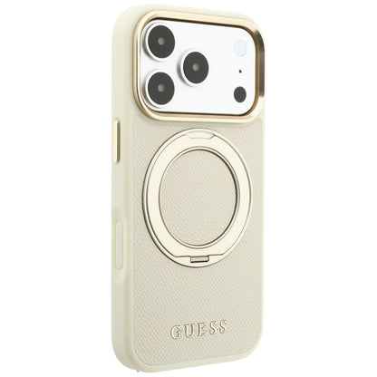 MagSafe-Hülle für Apple iPhone 18 Pro Max / 17 Pro Max, Guess, Grained Ring Stand 360 Classic, Beige