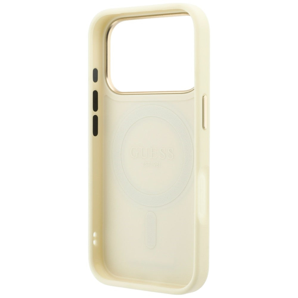 MagSafe-Hülle für Apple iPhone 18 Pro Max / 17 Pro Max, Guess, Grained Ring Stand 360 Classic, Beige