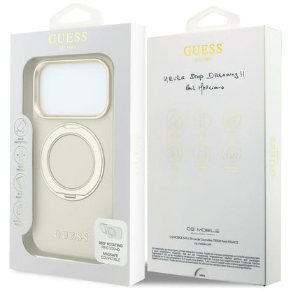MagSafe-Hülle für Apple iPhone 18 Pro Max / 17 Pro Max, Guess, Grained Ring Stand 360 Classic, Beige