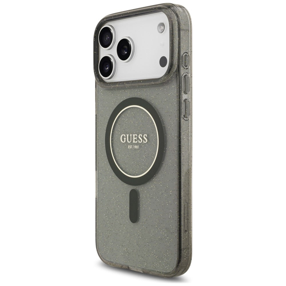 Coque MagSafe pour Apple iPhone 18 Pro Max / 17 Pro Max, Guess, IML Glitter with Pearl Strap, noire