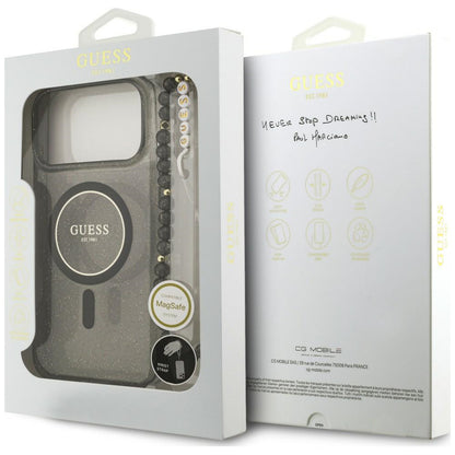 Coque MagSafe pour Apple iPhone 18 Pro Max / 17 Pro Max, Guess, IML Glitter with Pearl Strap, noire