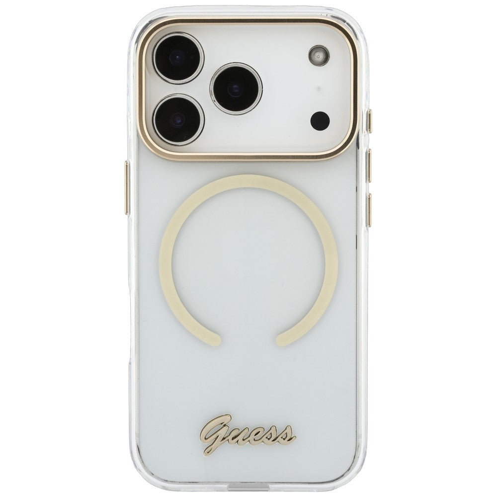 MagSafe-Hülle für Apple iPhone 18 Pro Max / 17 Pro Max, Guess, IML Script Metal, transparent