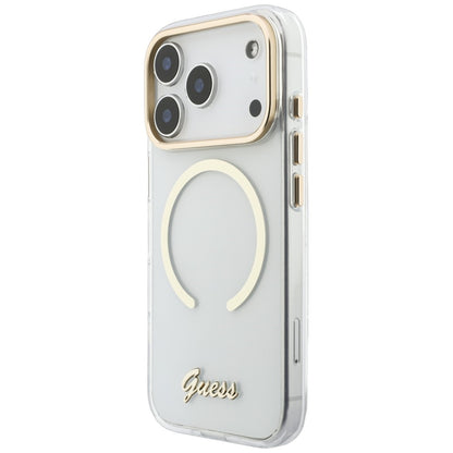 MagSafe-Hülle für Apple iPhone 18 Pro Max / 17 Pro Max, Guess, IML Script Metal, transparent
