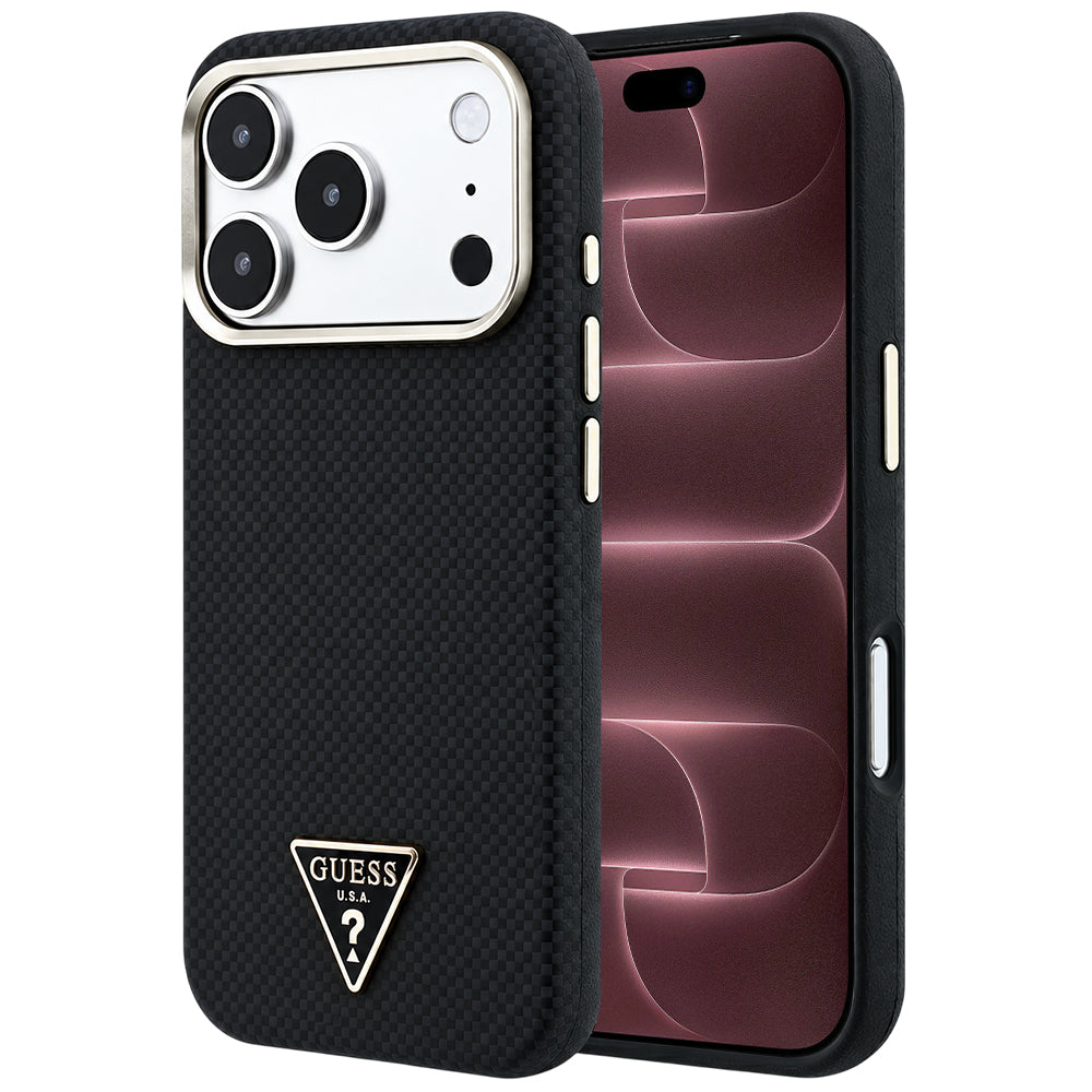 Coque MagSafe pour Apple iPhone 18 Pro Max / 17 Pro Max, Guess, Logo Triangle Kevlar, Noire