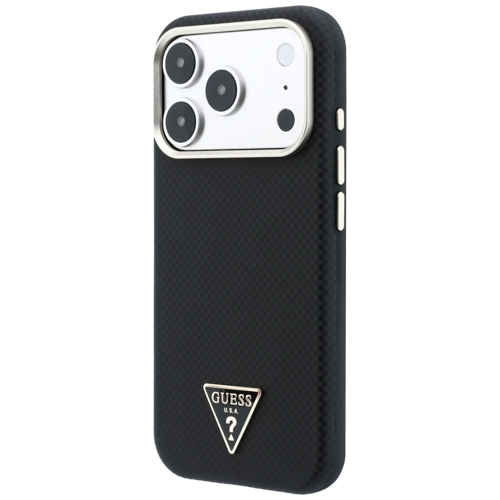 Coque MagSafe pour Apple iPhone 18 Pro Max / 17 Pro Max, Guess, Logo Triangle Kevlar, Noire