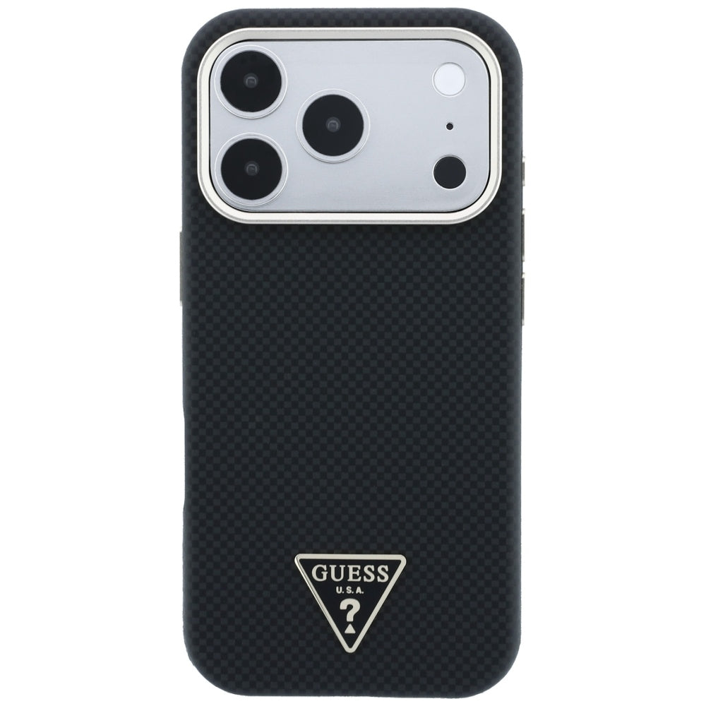 Coque MagSafe pour Apple iPhone 18 Pro Max / 17 Pro Max, Guess, Logo Triangle Kevlar, Noire