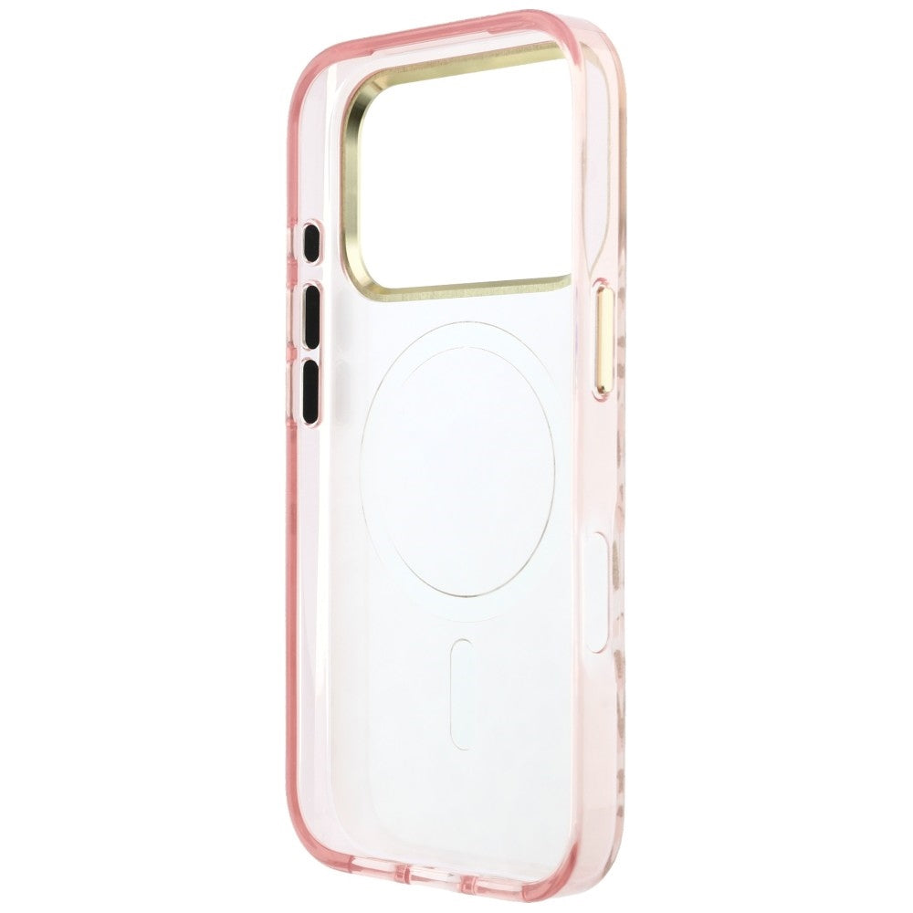 Coque MagSafe pour Apple iPhone 18 Pro Max / 17 Pro Max, Guess, Logo Triangle Paillettes Léopard, Rose